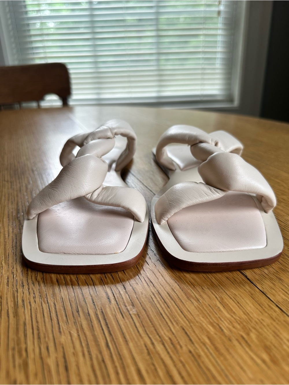 Zara Leather Knot Sandal Slides Off White Size 7.5 - Picture 3 of 11